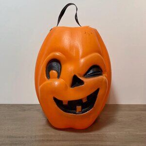 Vintage Winking Halloween Pumpkin Candy Bucket Decoration Made in USA 1970s